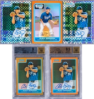2006 Bowman Chrome Alex Gordon Serial Numbered Card Collection (5)